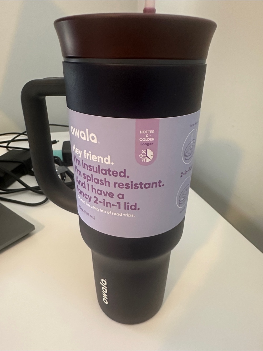 Owala Insulated Travel Mug with Brown Lid